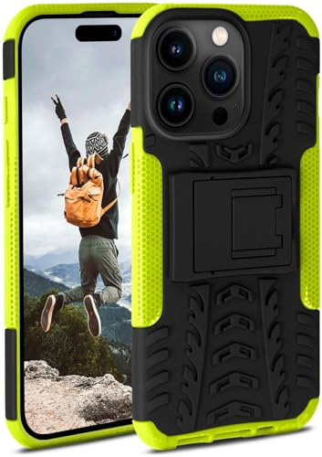ONEFLOW Tank Case für Apple iPhone 15 Pro Hülle Outdoor, stabile Panzerhülle mit Kamera und Display Schutz, sichere Handyhülle, TPU Handy Schutzhülle mit Ständer, Grün Schwarz