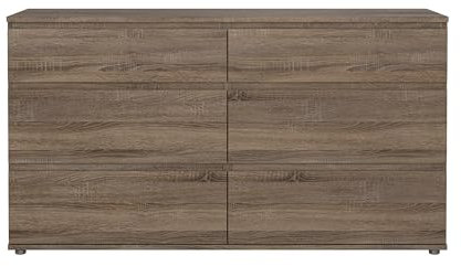 AVANTI TRENDSTORE - Brandizzo Kommode aus laminiertem Eichenholz Trüffel, Kommode mit 6 Schubladen, Maße: LAP 154 x 83,5 x 40 cm