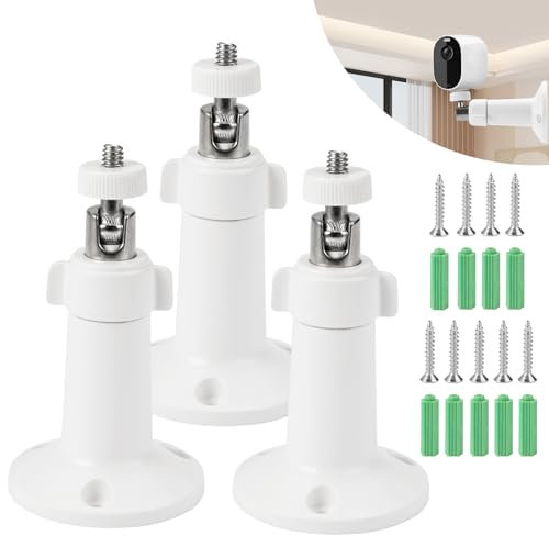 Soporte Camara Vigilancia, 3 Piezas Soporte Camara, Soporte de Montaje en Pared para Cámara de Exterior, 360°Ajustable Soporte de Cámara de Seguridad, Soporte Arlo con Rosca Estándar de 1/4”,para Arlo