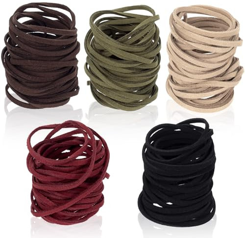 HINZIC 5 rollos de cordón plano de cuero genuino de 3 mm, cuerda trenzada de cuero natural para hacer joyas, pulseras trenzadas, collares, bolsos, fundas de cuchillos, 5 colores