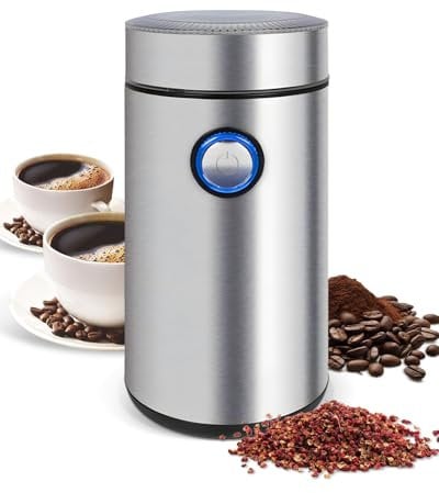 Coffee Grinder Electric - Manual Stainless Steel Coffee Beans Grinder with Safe Lock, Press Button Control, 304 Stainless Steel Blades Fast Grinding for Coffee Beans, Pepper, Grain, Spice, Nuts