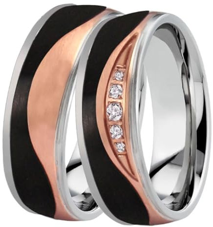 DOOSTI Ehe-/Trau-/Partnerring - WEVE TRICOLOR- chirugischer Edelstahl 316L Rose vergoldet mit schwarzer Carbon Einlage - Damen und Herren Variante - Mit Gratis Gravur (Ring ohne Stein, 60)