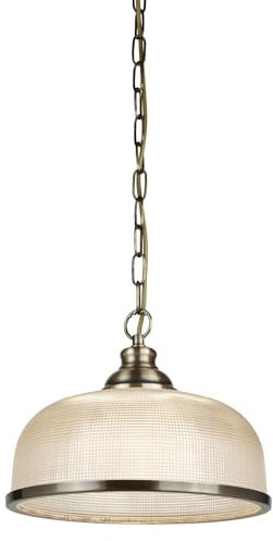 Licht-Erlebnisse Hängelampe Glas Metall Ø 27 cm H: max. 1,2 cm verstellbar in Messing Antik Klar E27 Jugendstil Pendelleuchte Wohnzimmer Hängeleuchte Küche