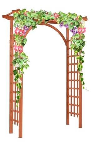 RELAX4LIFE Arco da Giardino con Traliccio in Legno, Arco per Piante Rampicanti e Rose, Pergolato Decorativo da Giardino per Festa e Matrimonio (Arancione, 160 x 60 x 217 cm)