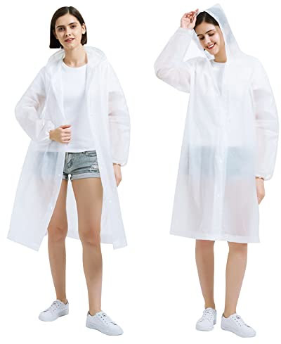 Rapidbok 2 Pièces Poncho Pluie Transparent, Cape de Pluie en EVA pour Femme et Homme, Poncho Impermeable avec Capuche, Veste de Pluie pour Randonnées, Camping, Voyage, Vélo
