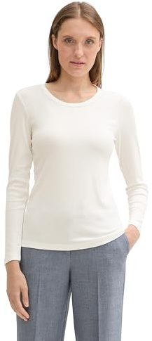 Tom Tailor Damen Basic Longsleeve, 10315 - Whisper White, XXL
