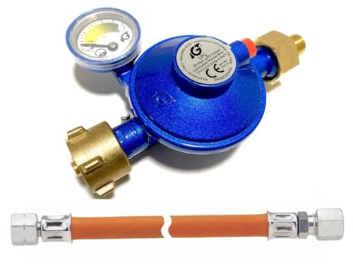LPG-Megastore IGT Gasregler Caravan Wohnmobil 1,5kg/H 30mBar mit 40cm Gasschlauch auf RVS 8mm