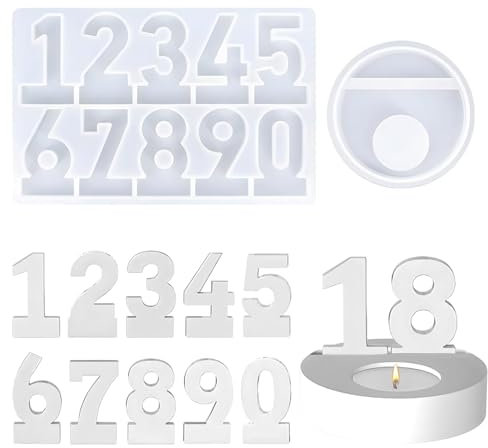 MUXIWOM Silikonform Zahlen, Silikonform Kerzenhalter, DIY Giessform Silikon, Einschieber Geeignet für Geburtstage und Jubiläen (Zahlen 0-9)