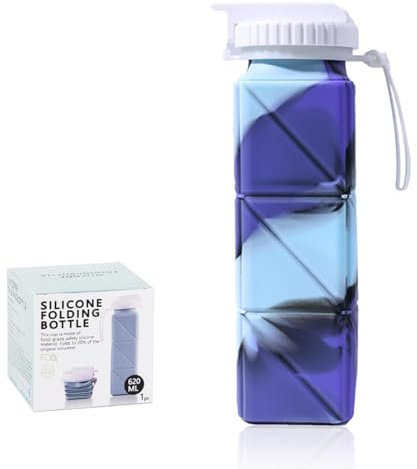 0XBIT Borraccia Pieghevole Multifunzione, Borraccia Morbida 620 ml, Portatile Water Bottle con Cinturino Cannuccia, Bicchiere D'acqua Pieghevole per Palestra, Campeggio, Ciclismo