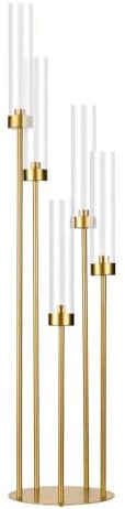 VINCIGANT 5-Arm Kerzenhalter für Hochzeitstisch,100cm Hohe Kerze mit Acryl Lampenschirm für Geburtstagsparty Home Dekoration Halloween Weihnachtstag Fit LED Taper Kerzen