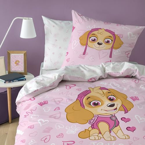 PAT PATROUILLE GRAFFITY Parure de lit Enfant 100% Coton | Oeko-TEX | Housse de Couette 140x200 cm + Taie d'oreiller 63x63 cm | Imprimé Fille | Rose