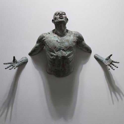 CHJJZXBF Scultura da Parete con Personaggio Astratto, Scultura con Figura Astratta 3D Attraverso la Figura da Parete, Statua Creativa dell'uomo rampicante di Arte della Parete, Artigianato,B