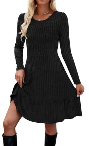 Zetieny Jumper Dress for Women Long Sleeve Winter Dresses Ladies Knitted Tunic Dress A Line Knee-Long Sweater Dress Elegant Black