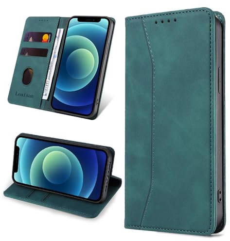 Leaisan Handyhülle für iPhone 12 Mini Hülle Premium Leder Flip Klappbare Stoßfeste Magnetische [Standfunktion] [Kartenfächern] Schutzhülle für iPhone 12 Mini Tasche - Malachitgrün