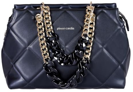 Pierre Cardin Damen Mittelgroß Schwarz Satchel Umhängetasche Multifunktion Leder Tasche Shoppertasche PU Leder Groß, Schwarz, mittelgroß