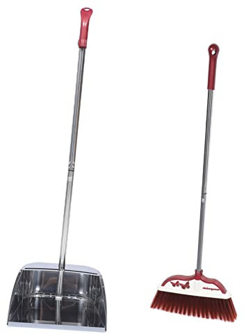 Alipis Ergonomic Stainless Steel Broom and Dustpan Set Long Handle Soft Bristle Home Cleaning Tool for Wood Tile Cement Floors Lightweight Suitable for Kitchen Garage Indoor Outdoor Use