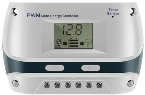 Foppla 10A 12V/24V Solar Laderegler Solar Ladegerät Controller Solarpanel Batterie Intelligente Solarregler mit LCD Anzeige für Verschiedene Batterietypen 130W(12V)/260W(24V) (1)