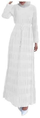 Gwnauz Hijab Kleid Muslimische Kleider Damen Islam Prayer Dress Muslim Women Mode Elegante Langarm islamischen Gebet Dress mit Rüsche Unterteil Saum Einfarbig Islamische Kleidung (mit Ohne Kopftuch)