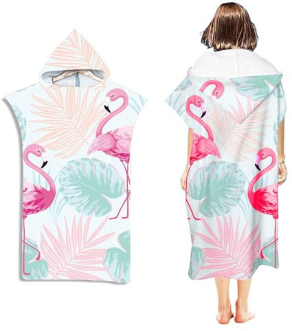 Andiwa Badeponcho Damen, Microfiber Handtuch Poncho Erwachsene, Ultraleicht Surf Poncho Mikrofaser Surfponchos Strand für Schwimmen, Strand, Surfen, Tauchen, Baden zu Hause (Flamingo)