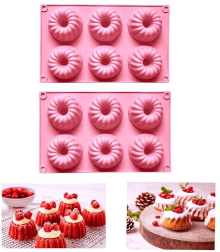 Firavggu 2 Stk Mini Gugelhupfform Silikon Gugelhupf Form Silikonform 6 Capacity Klein Gugelhupf Kuchenform Backform Antihaftbeschichted Cake Form für Kuchen Muffins Brownie(Pink)
