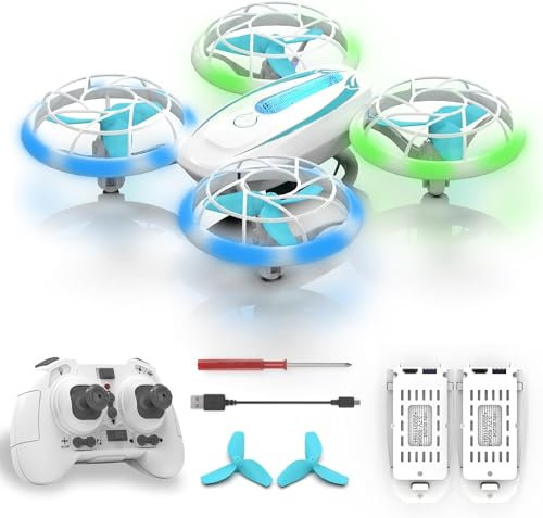 T18 Mini Drohne für Kinder&Anfänger, RC-Quadcopter mit blau-grünen LED-Lichtern, Leichte Spielzeug Drohne mit Höhenhaltung Headless-Modus und 360°-Drehung, inklusive 2 Batterien - für Jungen, Mädchen