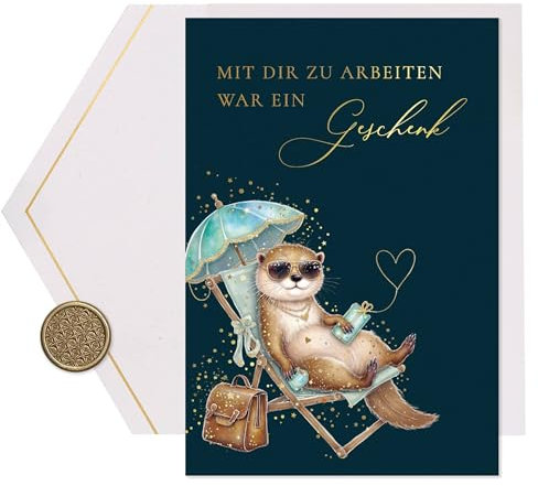 Joli Coon Papeterie Abschiedskarte Kollegen STARDUST Otter - Premium Abschiedskarte mit FinePaper Kuvert und echtem Wachssiegel - Karte Abschied Kollege lustig