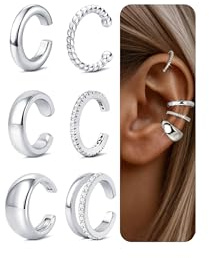 FANCH Ear Cuffs Sans Trou pour Femme Filles - 6Pcs 14K Plaqué Or Hypoallergéniques Manchette D'oreille Faux Piercing Oreille Réglable Non Tarnish Helix Cartilage Wrap Boucle D'oreilles Ensemble Argent