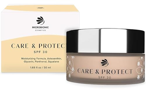 Care & Protect Creme by MICROBIONIC | leichte Gesichtscreme mit 30 SPF | spendet Feuchtigkeit & schützt vor UV-Strahlen | mit Astaxanthin, Panthenol & Squalane | vegan, frei von Parabenen & Silikonen