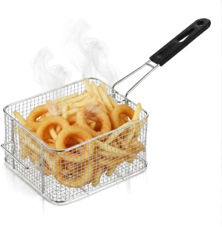 FRAN&CRIS SHOP Cesta Freidora de Acero Inoxidable. Cestillo Freidora de 21x18.5x11 cm., Cestillo para Freír con Mango ergonómico eficaz para cocinas domésticas y Profesionales.
