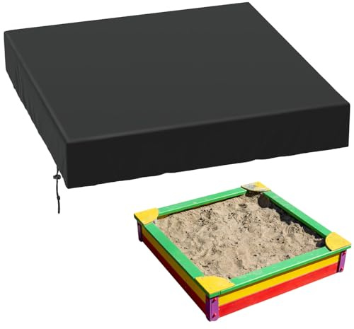 QWORK® Sandkasten Abdeckung 420D Oxford, 160x160x20cm Wasserdichte Sandkiste Schutzhülle, für Sandkasten, Pool