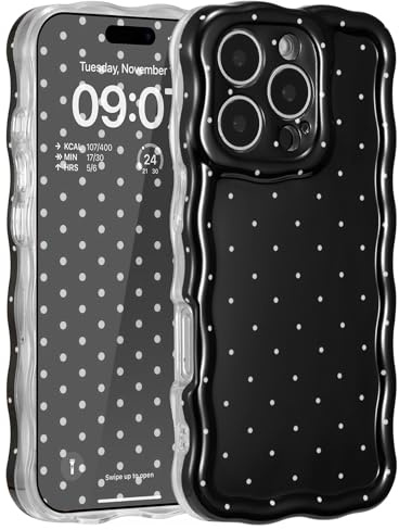 ZCDAYE for iPhone 13 Pro Max Case Wavy Edge Phone Case Black Polka Dots | Cute Pretty Aethetic Pattern Printed Women Girly Cases, Full Camera Protection, Comfy Soft Phone Cover for iPhone 13 Pro Max