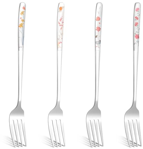 4Pcs 8 Korean Forks Stainless Steel, Silverware Flatware Cutlery Dessert Forks Salad Fork with Flower Pattern Use for Kitchen, Home, Wedding, Party, Dishwasher Safe