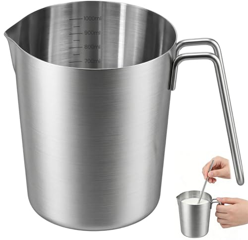 KAGEYMB Messbecher 1 Liter mixbecher für stabmixer edelstahl mit Messskala innen Tropffreier Ausguss Mess Becher Spülmaschinengeeignet measuring cups für Zuhause Küche Restaurant Bar Teeladen
