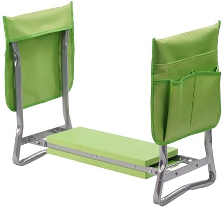 Relaxdays Kniebank Gartenarbeit, klappbar, gepolstert, mit Taschen, 2-in-1 Kniehilfe & Gartensitz, bis 150 kg, hellgrün