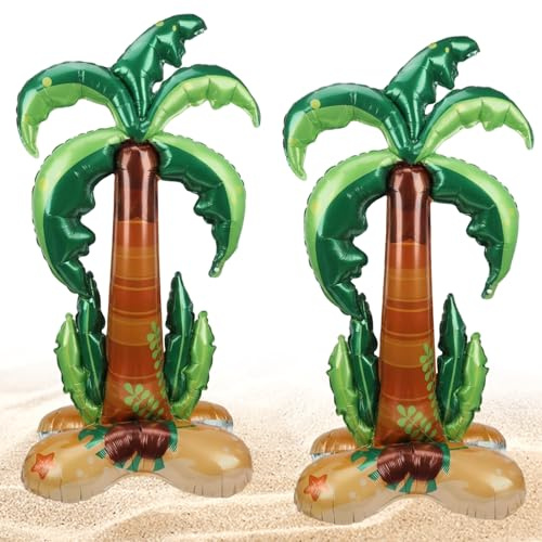 2 Stück Aufblasbare Palme, Großer 3D Kokospalmen Ballon, Tropische Dekoration für Sommerpartys, Festivals & Grillpartys - Ideal für Hawaii Mottopartys und Outdoor