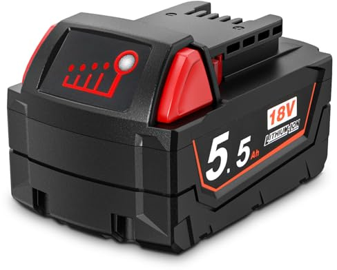 Powarobor High-Capacity 5.5Ah Li-Ion Replace Battery for Milwaukee M18 18V | Compatible with 48-11-1820/48-11-1840/48-11-1850/48-11-1828/48-11-1860, Works with Milwaukee 18V Cordless Power Tools