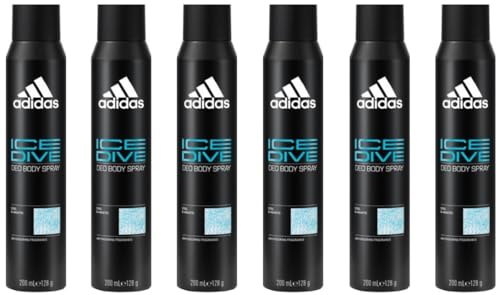 6x adidas Ice Dive Deodorant Deo Spray Aromatisch & Zitrisch 48H Maximaler Trockenschutz mit 48 Stunden Schutz gegen starkes Schwitzen und Körpergeruch,200ml (6er Pack)