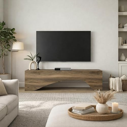 moebel17 TV Lowboard 150 cm Travertin-Optik – TV Schrank für Fernseher bis 65 Zoll – modernes TV Board & TV Ständer in Stein-Optik, Fernsehtisch Lowboard für Wohnzimmer, Beige, 150 x 40 x 31,4 cm