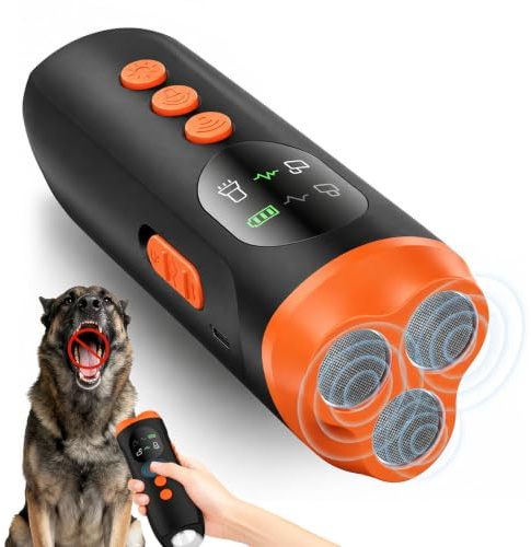 Karrong Hundeabwehr Ultraschall, Anti-Bell-Gerät für Hunde Ohne Halsband, Schmerzfreier Ultraschall-Trainer, Wiederaufladbar bis 5 m Reichweite, Handgerät für Innen & Außen mit Taschenlampe