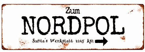 Interluxe Metallschild Schild Shabby Blechschild Zum Nordpol Spruch witzige Deko Winter Vintage Dekoschild Weihnachtsmarkt