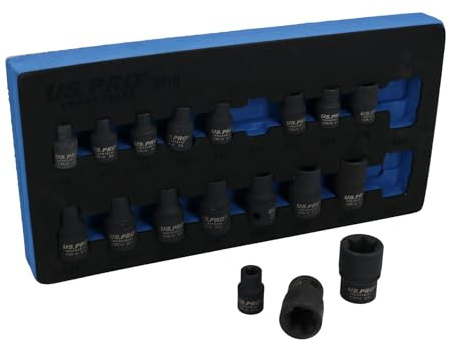 Impacted Female Torx/E Sockets E5 - E24 3/8 and 1/2 Drive 17pc By U S Pro