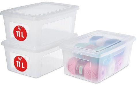 Iris Ohyama Vielseitige Aufbewahrungsboxen, 11L, 3er-Set, Transparent, Deckel leicht schließbar, Stapelbar, Plastik, Für Schrank, Regale, Klassenzimmer, Organisation, Kunstbedarf, Schuhe, MCB-11
