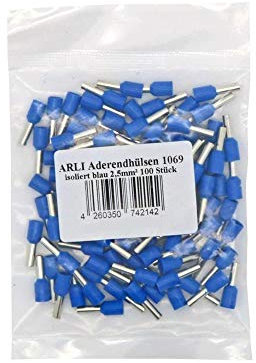 Aderendhülsen isoliert blau 100x 2,5mm² Aderendhülse zum crimpen mit Crimpzange Aderend Press Hülsen Stecker 2,5 mm Hülse kfz Draht Elektro Kabelschuhe 100 Stück ARLI