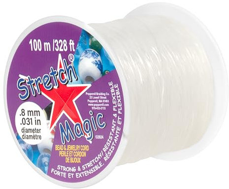 Stretch Magic Elastic Beading Cord – Clear Color, 0.8mm in Diameter, 100-Meter (328 ft) - Easy to Knot, Strong & Stretchy String for Making Beaded Jewelry