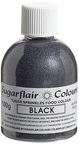 Sugarflair Black Edible Glitter Sugar Sprinkles - for Cake Decorating, Sprinkle on Cakes, Cupcakes Treats, Desserts Ice Cream and Deserts - 100g