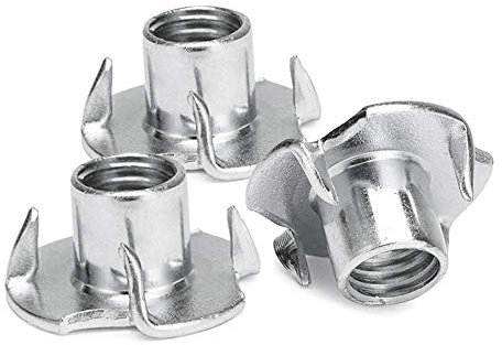 Gasea 100pcs M6 x 8mm T-Nuts 4 Pronged Zinc Plated Tee Nuts Threaded Insert for Woodworking, Furniture Leg, Rock Climbing Holds