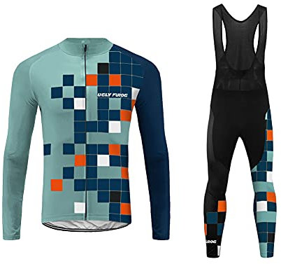 UGLY FROG Herren Fahrradbekleidung Set Langarm Fleece mit Kapuze Radjacke + Fahrradhose XS - 4XL