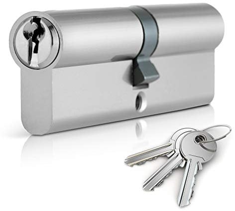 XFORT : Serrure à cylindre européen 35/55 chromé (90mm), serrure à barillet européen pour porte avec 3 clés, serrure de porte anti-choc, anti-perçage et anti-crochetage avec clé.