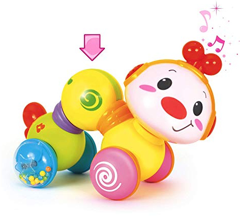 Stone and Clark Musical Press & Go Caterpillar Toy, Baby Toys 6 to 12 Months, Light Up Head Inchworm Infant Toys, Baby Crawling & Educational Toys for 1 Year Old Boys & Girls