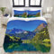 MOBEITI Bedding Bettwäsche-Set,Schweizer Alpen-Berg und Wiesenwald mit ruhigem See auch kleines altes Village,Mikrofaser Bettbezug und Kissenbezug - (135 x 200 cm)